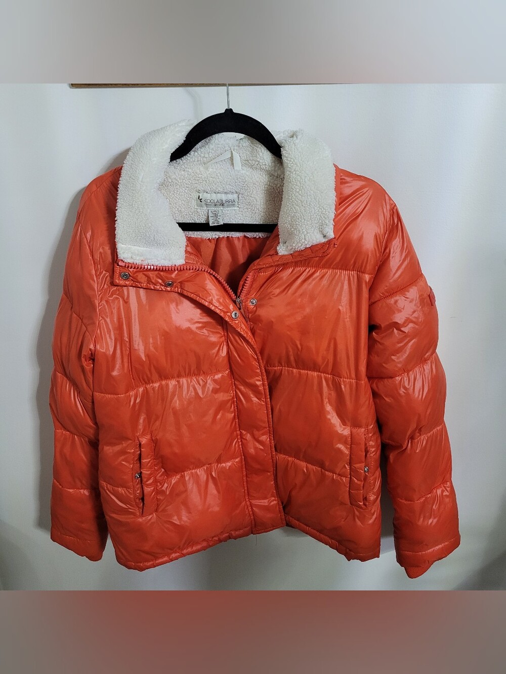 Koolaburra Orange Puffer Jacket with White Sherpa Collar, Size S